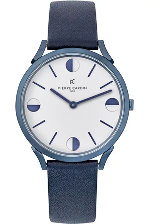 Pierre Cardin Herren Armband-Uhr analoge Quarz-Uhr mit Leder-Armband 3ATM 40mm CPI.2009 Blau/Silber
