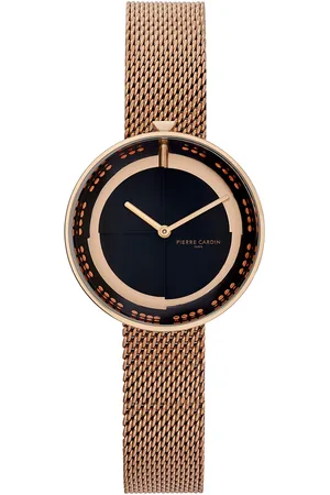 Pierre Cardin Damen Armband-Uhr modernes Ziffernblatt analoge Quarz-Uhr mit Edelstahl-Armband 3ATM 33mm CMA.0001 Rose-Gold/Schwarz