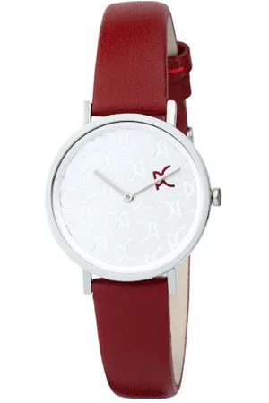 Pierre Cardin Damen Armband-Uhr mit Marken-Kürzel im Ziffernblatt analoge Quarz-Uhr mit Leder-Armband 3ATM 31mm CBV.1517 Rot/Silber