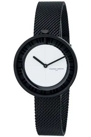 Pierre Cardin Damen Armband-Uhr zeitloses Ziffernblatt analoge Quarz-Uhr mit Edelstahl-Armband 3ATM 32mm CMA.0018 Schwarz/Weiß