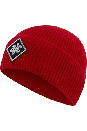 AJC Beanie schlichte Winter-Mütze gemütliche Strick-Beanie mit gesticktem Logo-Patch 3733 9442 Rot