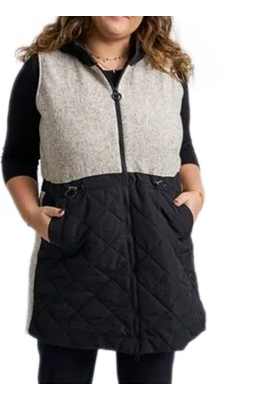 Pont Neuf Damen Stepp-Weste mit Wollanteil Herbst-Weste mit Kapuze Outdoor-Weste 83838560 Schwarz/Beige