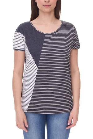 alife kickin IlonaAK Damen Baumwoll-Shirt im asymmetrischem Streifen-Design T-Shirt meliert 15760719 Navy/Weiß