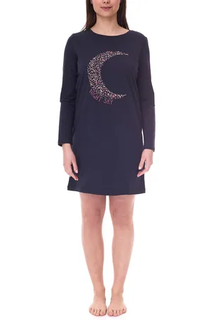 IRIS & LILLY Damen Nachthemd langärmeliger Jersey-Pyjama mit Mond-Print NS2502 - B07QP1JKL5C Navy
