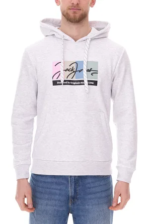 JACK & JONES Herren Kapuzen-Pullover mit Baumwollanteil Langarm-Shirt mit farblichen Akzenten 12262421 Weiß