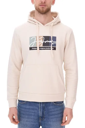 JACK & JONES Herren Kapuzen-Pullover mit Baumwollanteil Langarm-Shirt mit farblichen Akzenten 12262421 Beige