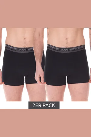 Sergio Tacchini 2er Pack Herren Boxershorts mit zweifarbigen Bund und schwarzen Schriftzug Baumwoll-Unterhose 160gsm 23.0000.974 Schwarz