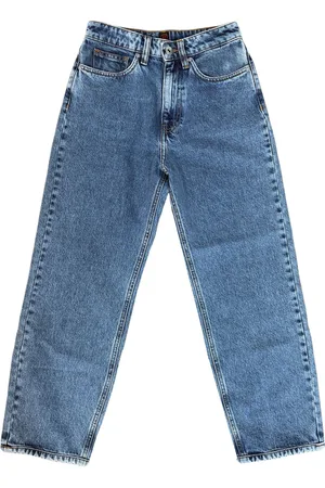 Stefanel Damen Jeans aus Baumwolle moderne 5-Pocket-Style Denim-Hose mit geradem Bein im Washed-Look 2556 5287 3545237 Blau