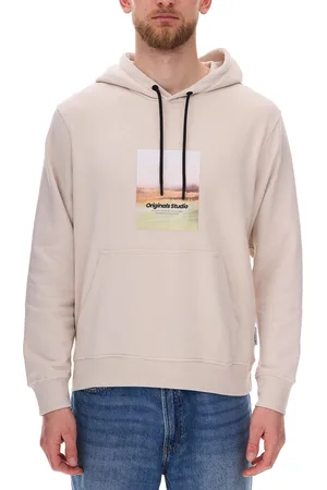 JACK & JONES Esterbro Newton Herren Kapuzen-Pullover Baumwoll-Pullover mit Originals Studio Print 12266801 Beige