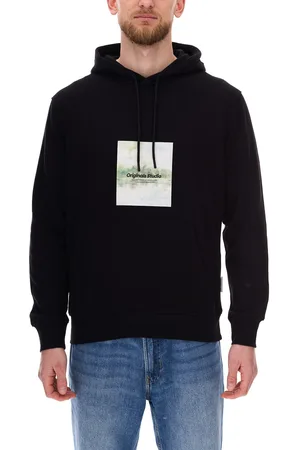 JACK & JONES Esterbro Newton Herren Kapuzen-Pullover Baumwoll-Pullover mit Originals Studio Print 12266801 Schwarz