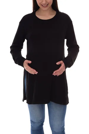 neun 9 monate Damen Schwangerschafts-Pullover mit großem Schlitz Strick-Pullover Umstands-Mode 46551556 Schwarz