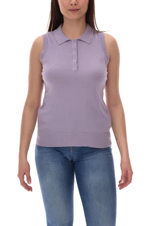 AJC Damen Tank Top modisches Polo-Shirt mit Knopfleiste Sommer-Shirt 30237620 Lila