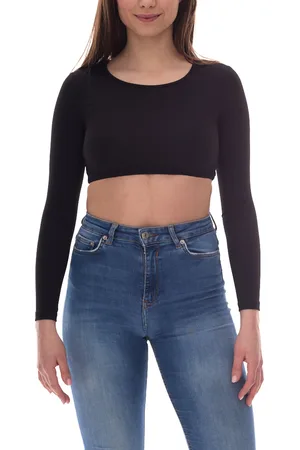 Sixth June Open Back Ribbed Damen Crop-Top mit offenem Rücken Langarm-Top geripptes Sommer-Shirt W33668KTO Schwarz