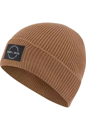 H.I.S . Unisex Beanie gemütliche Winter-Mütze leichte Strick-Mütze mit Logo-Patch 40102616 Hellbraun