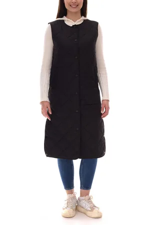 Daniel Hechter Damen lange Stepp-Weste mit durchgehender Knopfleiste Outdoor-Weste 53241934 Schwarz