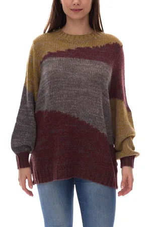 ADIA Damen Strick-Pulli Alltags-Pullover stylischer Rundhals-Pullover 12137230 Grau/Gelb/Rot