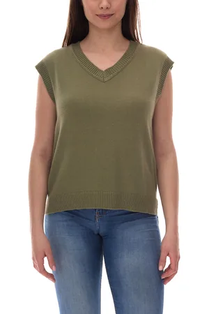 alife kickin AudraAK Damen Strick-Shirt mit V-Ausschnitt Sommer-Shirt 95611557 Olivgrün