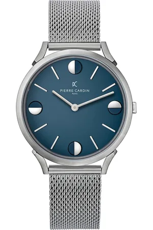 Pierre Cardin Herren Armband-Uhr analoge Quarz-Uhr mit Edelstahl-Armband 3ATM 40mm CPI.2013 Silber/Blau