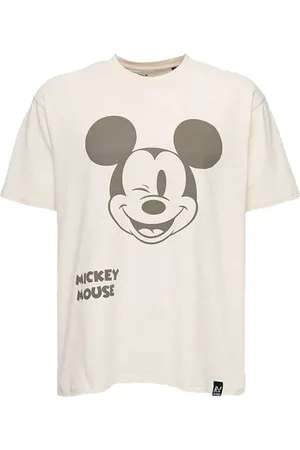 RE: X Disney Herren T-Shirt mit großem Mickey Mouse-Print Baumwoll-Shirt Rundhals MMDIS2772 Beige