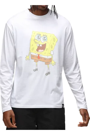 RE: X nickelodeon Herren Langarm-Shirt SpongeBob Schwammkopf Design Baumwoll-Pullover Rundhals-Shirt MMVCM272 Weiß