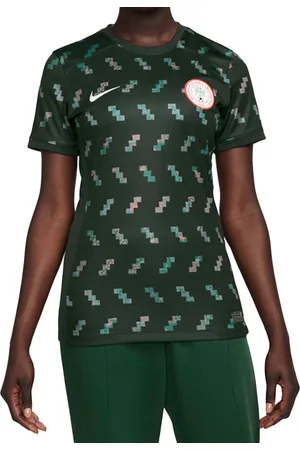 Nike Nigeria Auswärtstrikot 2023 Damen nachhaltiges Sport-Shirt Trainings-Shirt mit DRI-FIT-Technologie atmungsaktives Fußball-Trikot mit Muster Slim-Fit DX0708-382 Dunkelgrün/Pink/Blau