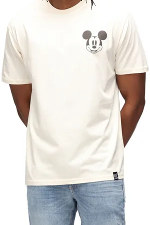 RE: X Disney Herren T-Shirt mit großen Mickey Mouse Backprint Baumwoll-Shirt Rundhals MMDIS2765 Beige