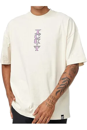 RE: X Ice T Herren T-Shirt mit Ice T Album Cover-Print Baumwoll-Shirt Rundhals-Shirt MMFAB501 Beige