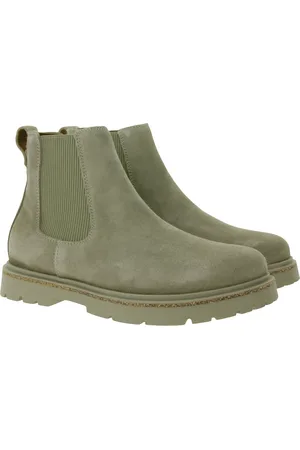 Birkenstock Highwood Damen Echtleder-Schuhe Alltags-Stiefel Chelsea-Schuhe aus Velourleder Schlupf-Schuhe Schmale Weite 1025737 Beige