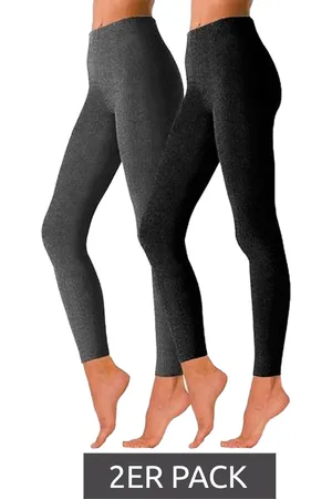 Rogo 2er Pack X LAVANA Damen Baumwoll-Leggings bequeme Leggings Sport-Leggings 555608 Grau/Schwarz