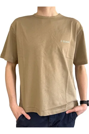 Stones Herren T-Shirt schlichtes Baumwoll-Shirt mit Rundhals und Stick-Logo Oversized Kurzarm-Shirt 240gsm Hellbraun