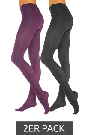 Rogo 2er Pack X LAVANA Damen Baumwoll-Strumpfhose Leggings bequeme Strumpf-Hose 231530 Schwarz/Lila