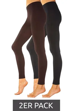 Rogo 2er Pack X LAVANA Damen Baumwoll-Leggings bequeme Leggings Sport-Leggings 478719 Schwarz/Braun