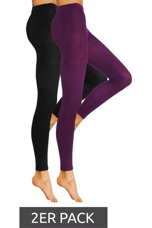 Rogo 2er Pack X LAVANA Damen Baumwoll-Leggings bequeme Leggings Sport-Leggings 231533 Schwarz/Lila