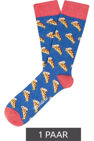 Moustard 1 Paar Pizza Herren Baumwoll-Socken mit Pizza-Stücken-Print im Salami-Stil gemusterte lange Strümpfe 18S-Pizza Blau/Rot/Gelb