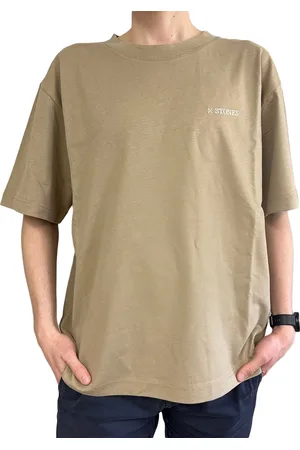 Stones Herren T-Shirt schlichtes Baumwoll-Shirt mit Rundhals und Stick-Logo Oversized Kurzarm-Shirt 240gsm Beige