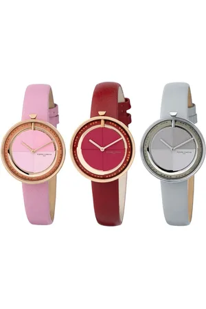 Pierre Cardin Damen Armband-Uhr modernes Ziffernblatt analoge Quarz-Uhr mit Leder-Armband 3ATM 32mm CMA.000 Rosa, Rot oder Grau