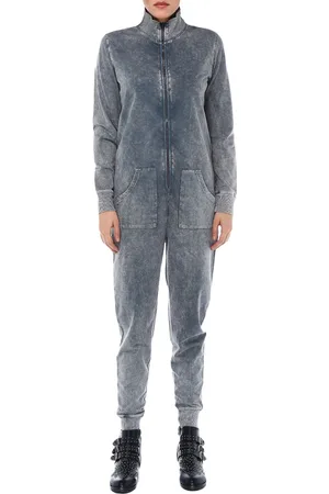 Rockupy Damen Jumpsuit gebatikter Overall mit Rücken-Print cooler Einteiler Onesie 393825 Grau/Weiß