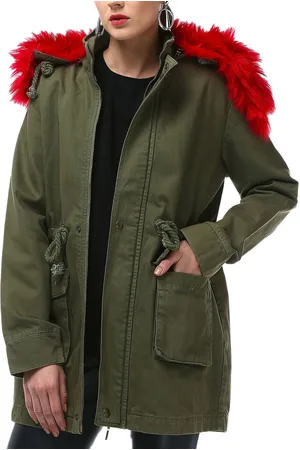Rockupy Damen Jacke mit Fellrand Übergangsjacke Outdoor-Jacke 336700 Olivgrün
