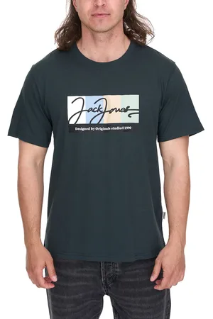 JACK & JONES Herren Rundhals-Shirt Baumwoll-Shirt T-Shirt mit farblichen Akzenten Kurzarm-Shirt 12262662 Grün