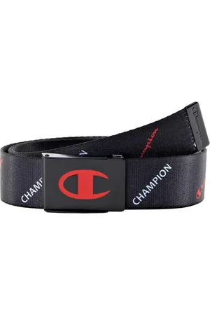 Champion Gürtel für Damen und Herren gewebter Gürtel mit Marken-Logo Alltags-Gürtel mit Klappschließe 117cm CV3-0720BFFN1-001 Schwarz