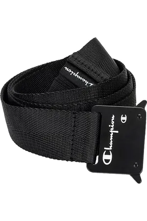 Champion Gürtel für Damen und Herren gewebter Gürtel mit Markenlogo-Aufdruck Alltags-Gürtel mit Metallschnalle 122cm CM3-0378-001 Schwarz