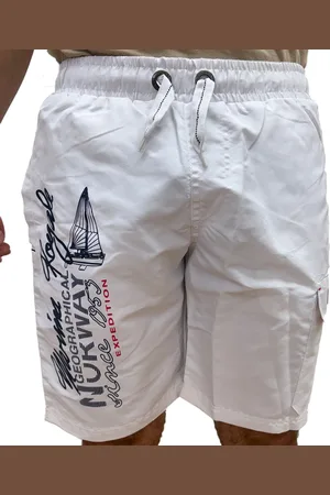 Geographical Norway Quara Herren Schwimm-Hose mit Print und Farbakzenten Badehose stylische Schwimm-Shorts 001 Weiß