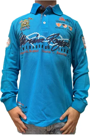 Geographical Norway Kipawa Herren Polo-Shirt mit Knopfleiste Langarm-Shirt Baumwoll-Shirt SN501H Blau