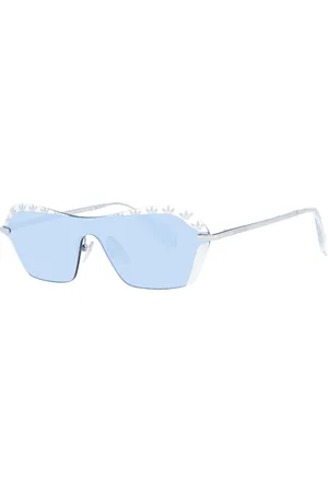 adidas Damen Sonnenbrille verspiegelte Brille Strand-Brille mit rechteckigen Gläsern randlose Brille mit Marken-Logo Filterkategorie 2 Urlaubs-Brille EW3511 Weiß/Blau/Silber