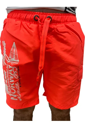 Geographical Norway Herren Schwimm-Hose mit Print und Farbakzenten Badehose stylische Schwimm-Shorts 001 Orange