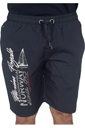 Geographical Norway Quara Herren Badehose Schwimm-Hose mit Logo-Print Bade-Shorts mit Taschen Schwimm-Shorts 001 Navy