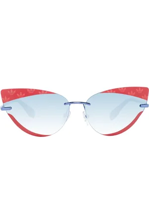 adidas Sonnen-Brille Damen mit blauen Gläsern und roten Bügeln UVA & UVB Schutz Freizeit-Brille EW3517 Rot