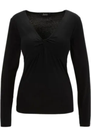 Aniston SELECTED Damen Langarm-Shirt mit Knotendetails Alltags-Pullover 15858260 Schwarz