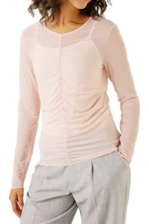 Aniston CASUAL Damen Langarm-Shirt durchsichtiger Alltags-Pullover mit V-Ausschnitt Sommer-Shirt 99505354 Rosa