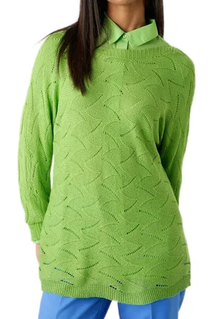 Aniston Damen Langarm-Shirt mit Rücken-Cut-Out Alltags-Pullover Sommer-Shirt 48676348 Grün